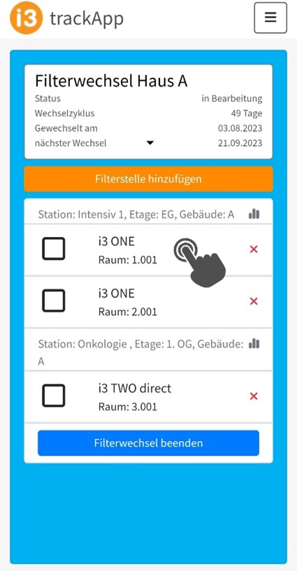 Filterstelle auswählen