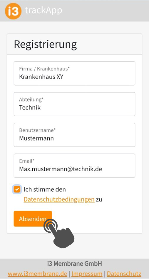 Registrierung i3 trackApp