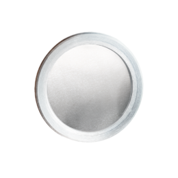 Angled view of a aluminum-coated membrane assembled in an aluminum ring