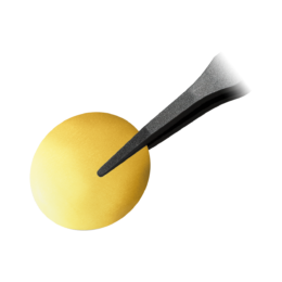 A gold-coated membrane held by a pair of tweezers