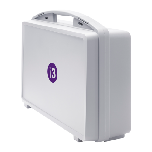 Side view of the closed, standing case of the vacuum filtration unit