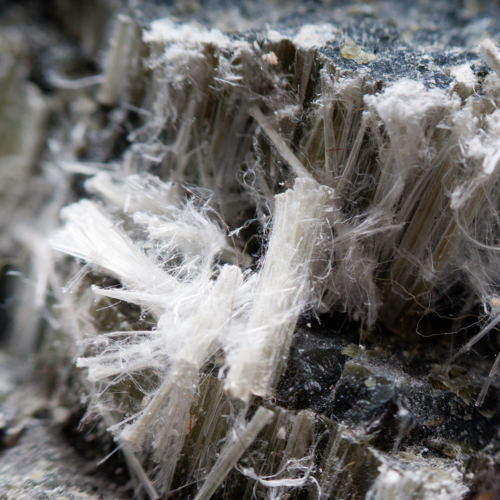 Close-up of asbestos fibers on the mineral itself